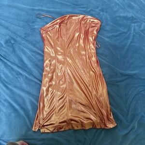 Shimmering Orange Chrome Strapless Dress